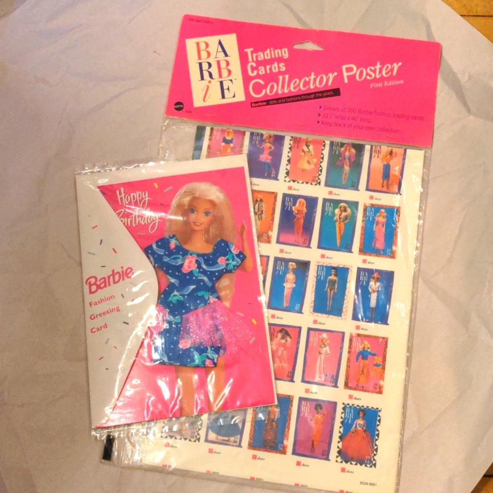 Barbie bundle - NWT playing card poster and Birthday Fashion greeting card